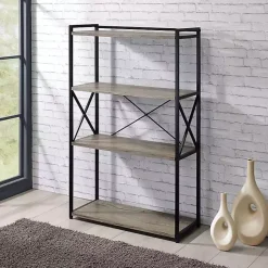 Kirklands Home Bookshelves|Gray Finish X Frame Open Shelf Bookcase