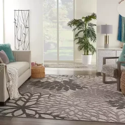 Kirklands Home Outdoor Rugs|Floral Burst Outdoor Area Rug, 7x10 Gray