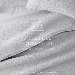 Kirklands Home Quilts|Floral Stitch 3-pc. Queen Quilt Set Gray