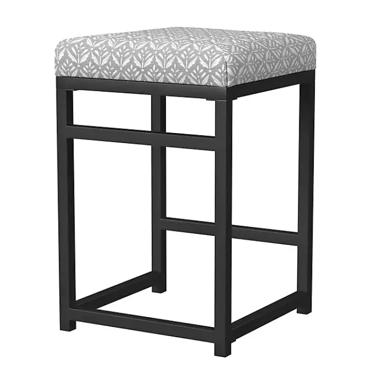 Kirklands Home Bar Stools & Counter Height Stools|Gray Floral Upholstered Counter Stool