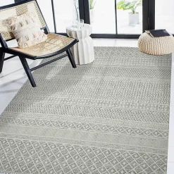 Kirklands Home Area Rugs|Gray Geo Stripes Tassel Fringe Area Rug, 5x7