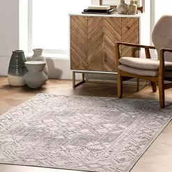 Kirklands Home Area Rugs|Gray Geometric Medallion Washable Area Rug, 4x6