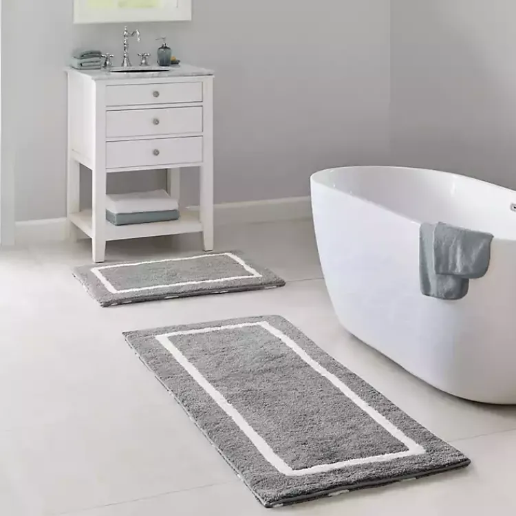 Kirklands Home Bathroom Rugs|Gray Geometric Pattern Reversible Bath Mat, 60 in.