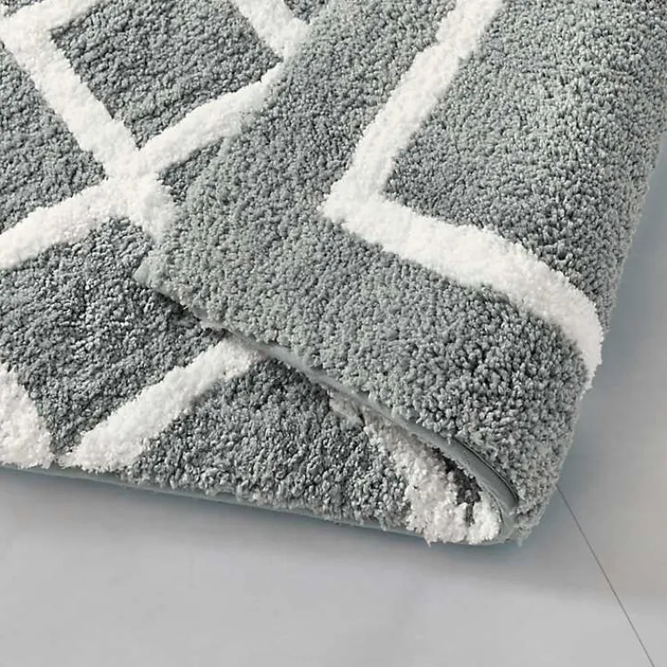 Kirklands Home Bathroom Rugs|Gray Geometric Pattern Reversible Bath Mat, 60 in.
