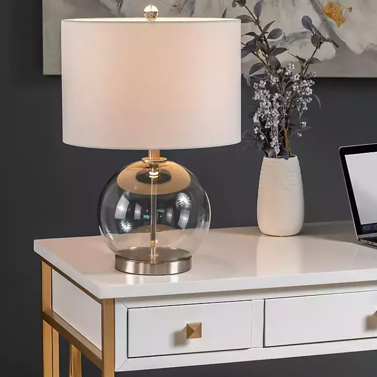Kirklands Home Table Lamps|Gray Glass Globe Table Lamp White