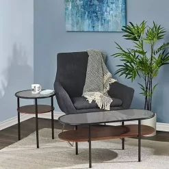 Kirklands Home Accent & End Tables|Glass Top Accent Table with Wood Shelf Gray