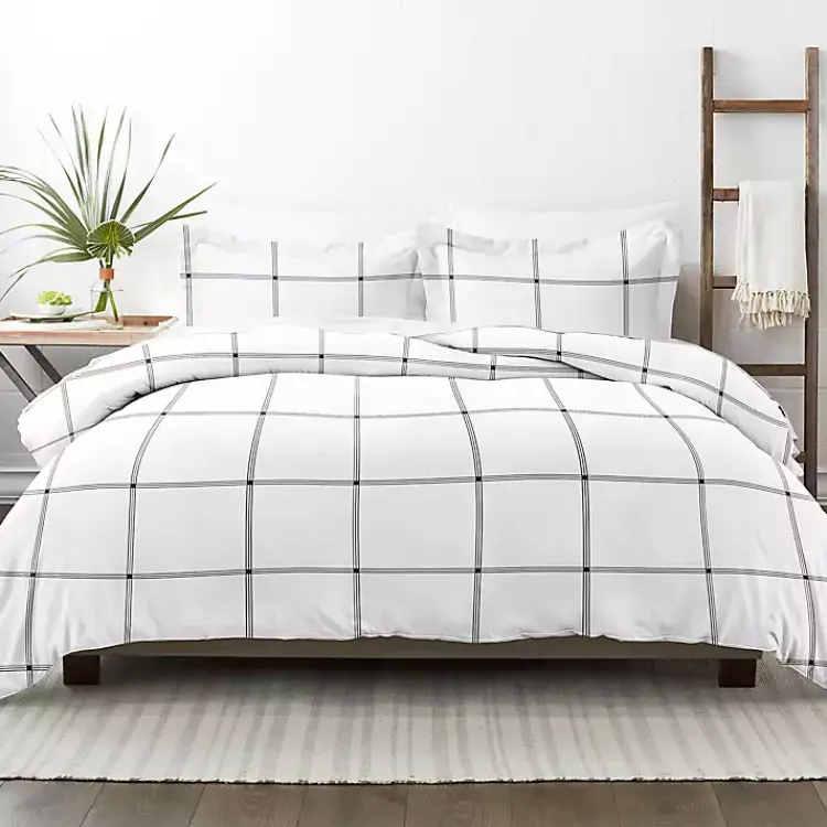 Kirklands Home Duvets|Gray Grid Plaid 3-pc. Micro King Duvet Cover Set