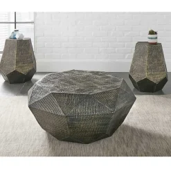 Kirklands Home Accent & End Tables|Gray Hand-Stamped Iron Hexagon Accent Table