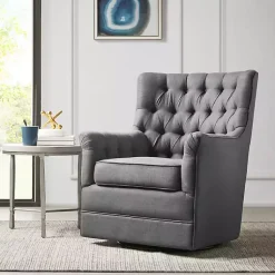 Kirklands Home Accent Chairs|Hand-Tufted Swivel Glider Accent Chair Gray