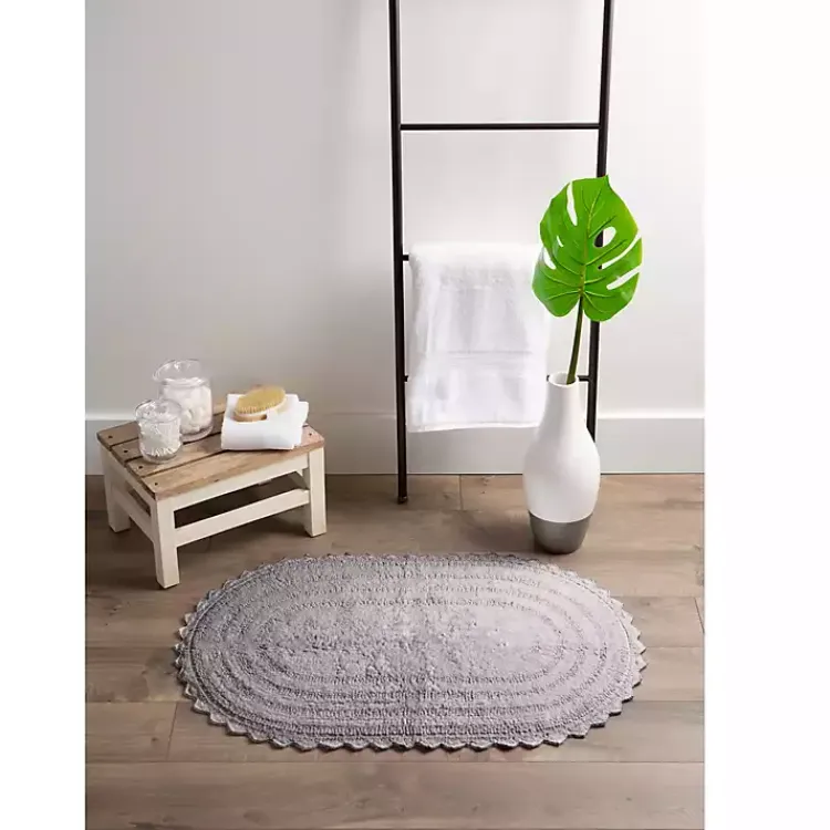 Kirklands Home Bathroom Rugs|Large Crochet Oval Bath Mat Gray