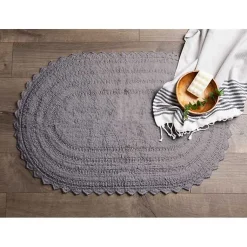 Kirklands Home Bathroom Rugs|Large Crochet Oval Bath Mat Gray