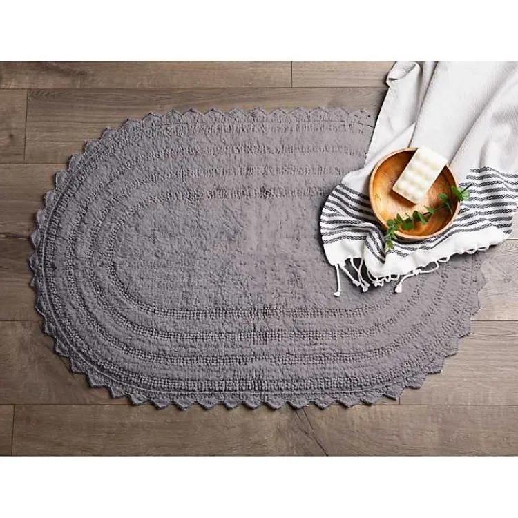 Kirklands Home Bathroom Rugs|Large Crochet Oval Bath Mat Gray