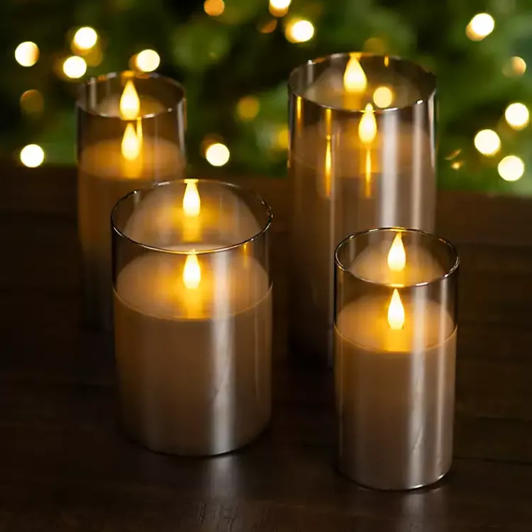 Outlet LED Soft Flame Glass Pillar Candle, 4x8 in. Flameless Candles