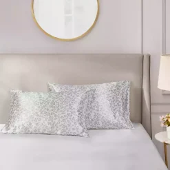 Kirklands Home Bed Sheets|Gray Leopard Satin Standard 2-pc. Pillow Case Set