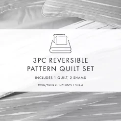 Kirklands Home Quilts|Gray Linear Reversible 3-pc. Queen Quilt Set