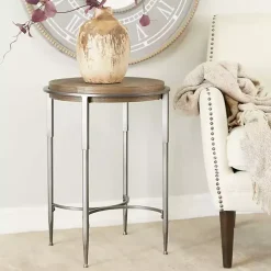 Kirklands Home Accent & End Tables|Metal & Wood Round Accent Table Gray
