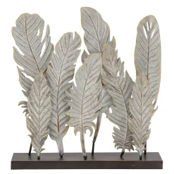 Clearance Metal Distressed Feathers Sculpture with Base Statues & Figurines