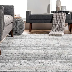 Kirklands Home Area Rugs|Gray Mottled Stripe Tassel Area Rug, 9x12