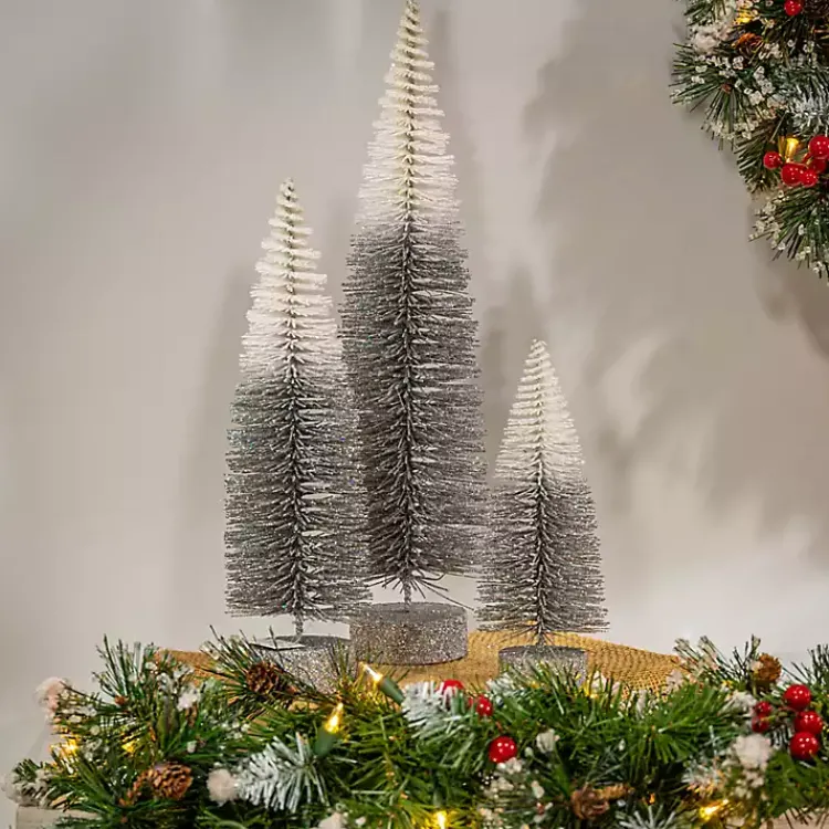 Outlet Gray Ombre Bottle Brush Christmas Trees, Set of 3 Christmas Decorations