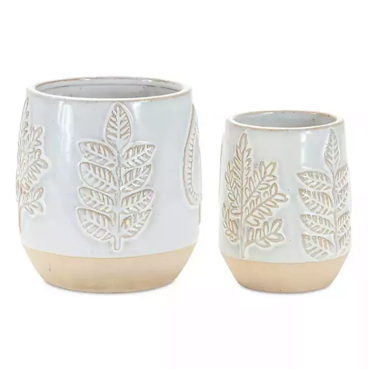 Kirklands Home Planters|Gray Porcelain Leaf Decorative Pots, Set of 2