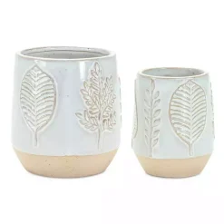 Kirklands Home Planters|Gray Porcelain Leaf Decorative Pots, Set of 2