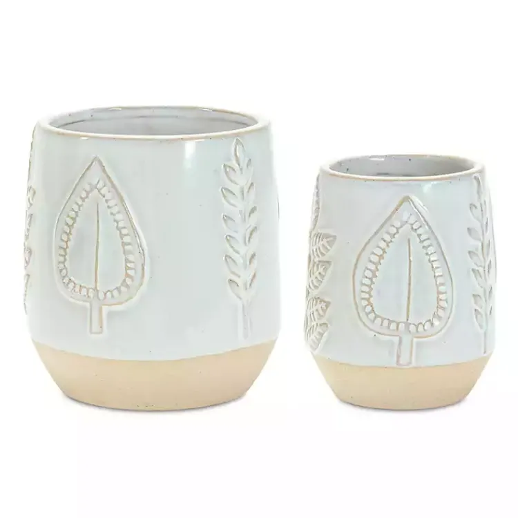 Kirklands Home Planters|Gray Porcelain Leaf Decorative Pots, Set of 2