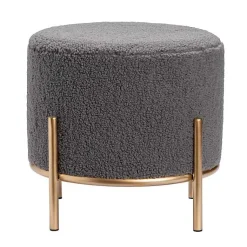 Kirklands Home Benches & Ottomans|Sherpa Upholstered Round Ottoman Gray