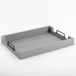 Slatted Wood & Metal Handles Tray Decorative Trays
