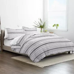 Kirklands Home Duvets|Gray Soft Striped 3-pc. Queen Duvet Cover Set