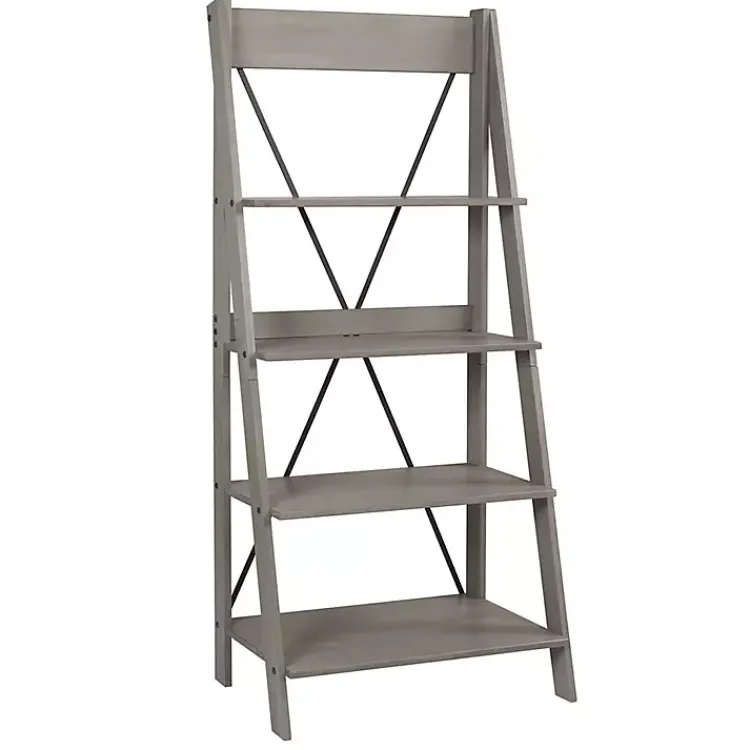 Kirklands Home Bookshelves|Gray Solid Wood Ladder Bookshelf