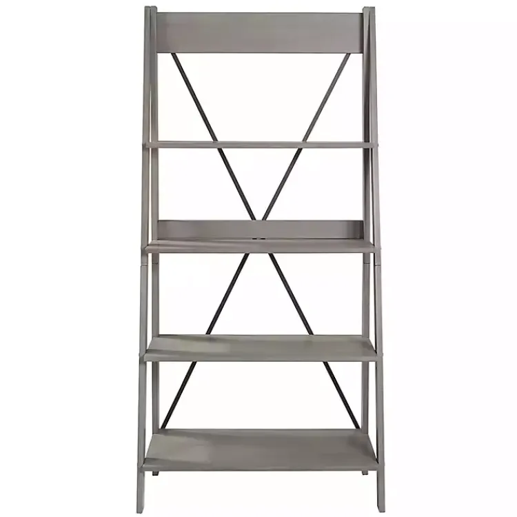 Kirklands Home Bookshelves|Gray Solid Wood Ladder Bookshelf