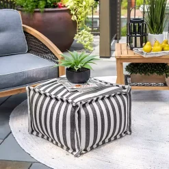 Kirklands Home Outdoor Cushions & Pillows|Striped Outdoor Pouf Gray