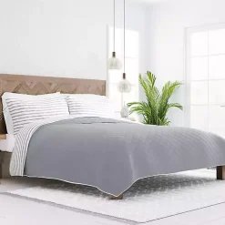 Kirklands Home Quilts|Gray Striped Reversible 3-pc. Queen Quilt Set