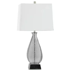 Kirklands Home Table Lamps|Gray Textured Glass and Silver Table Lamp Ivory