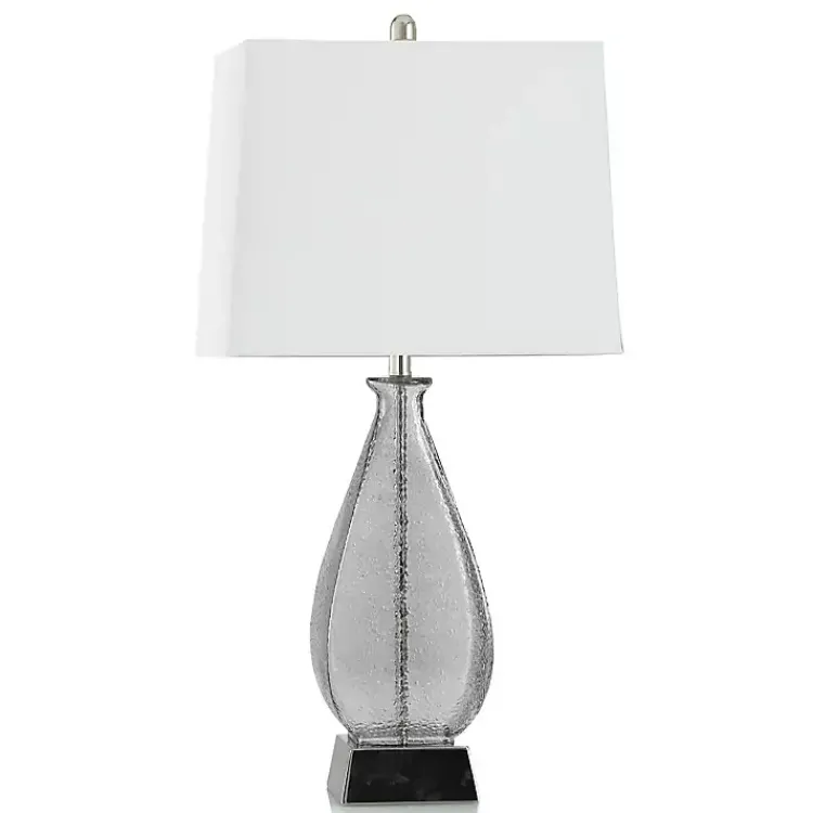 Kirklands Home Table Lamps|Gray Textured Glass and Silver Table Lamp Ivory