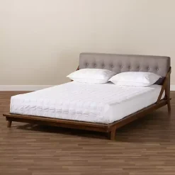 Kirklands Home Beds & Headboards|Tufted and Natural Walnut King Platform Bed Gray