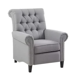 Kirklands Home Accent Chairs|Tufted Back Nailhead Trim Recliner Armchair Gray