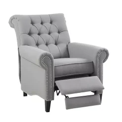 Kirklands Home Accent Chairs|Tufted Back Nailhead Trim Recliner Armchair Gray