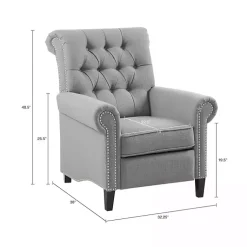Kirklands Home Accent Chairs|Tufted Back Nailhead Trim Recliner Armchair Gray