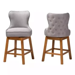 Kirklands Home Bar Stools & Counter Height Stools|Tufted Back Swivel Counter Stools, Set of 2 Gray