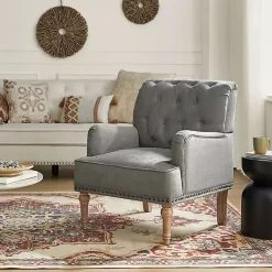 Kirklands Home Accent Chairs|Tufted Britt Accent Chair Gray
