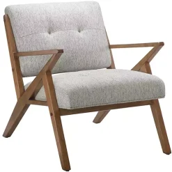 Kirklands Home Accent Chairs|Tufted Pecan Wood Mid-Century Modern Armchair Gray