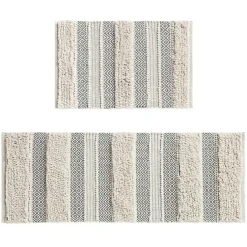 Kirklands Home Bathroom Rugs|Tufted Stripes Woven Bath Mat Gray