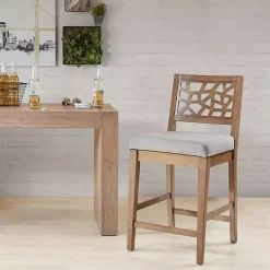 Kirklands Home Bar Stools & Counter Height Stools|Upholstered Oak Crackle Counter Stool Gray