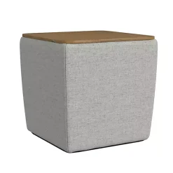 Kirklands Home Benches & Ottomans|Upholstered Storage Ottoman with Wood Lid Gray