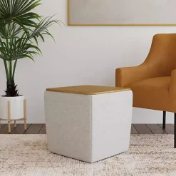 Kirklands Home Benches & Ottomans|Upholstered Storage Ottoman with Wood Lid Gray