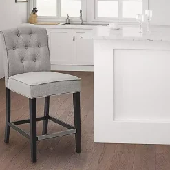 Kirklands Home Bar Stools & Counter Height Stools|Upholstered Tufted Button Back Counter Stool Gray