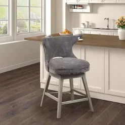 Kirklands Home Bar Stools & Counter Height Stools|Upholstered Wood Swivel Counter Stool Gray