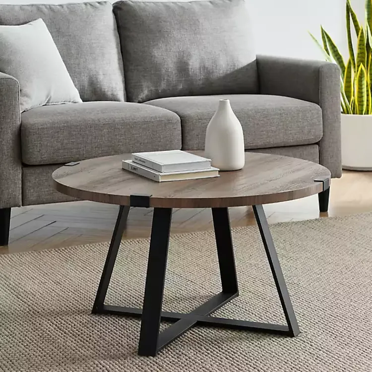 Kirklands Home Coffee Tables|Urban Rustic Round Coffee Table Gray