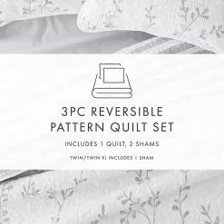 Kirklands Home Quilts|Gray Vines Reversible 3-pc. King Quilt Set